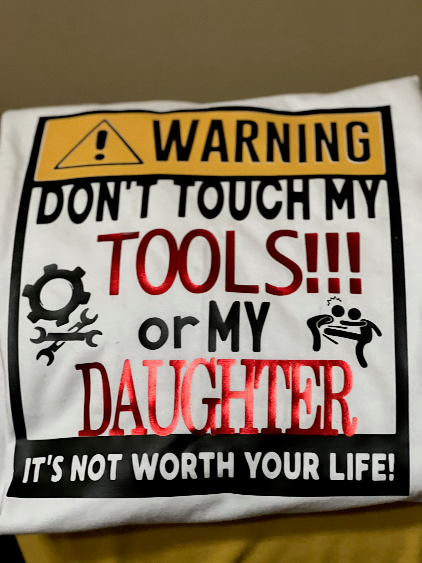 Warning! Hands off my daughter!